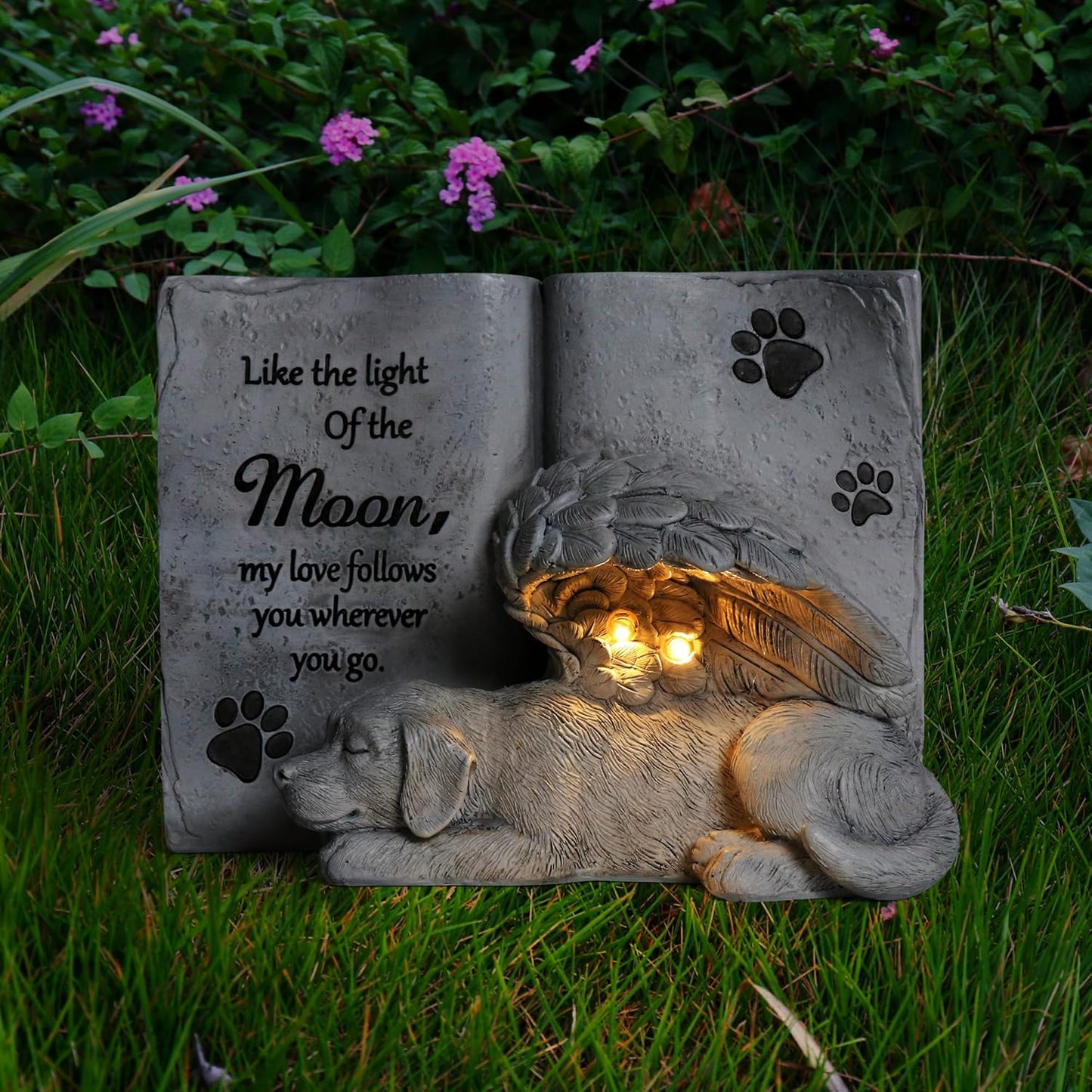 Solar Dog Angel Statue for Pet Memorials - Elegant Tribute