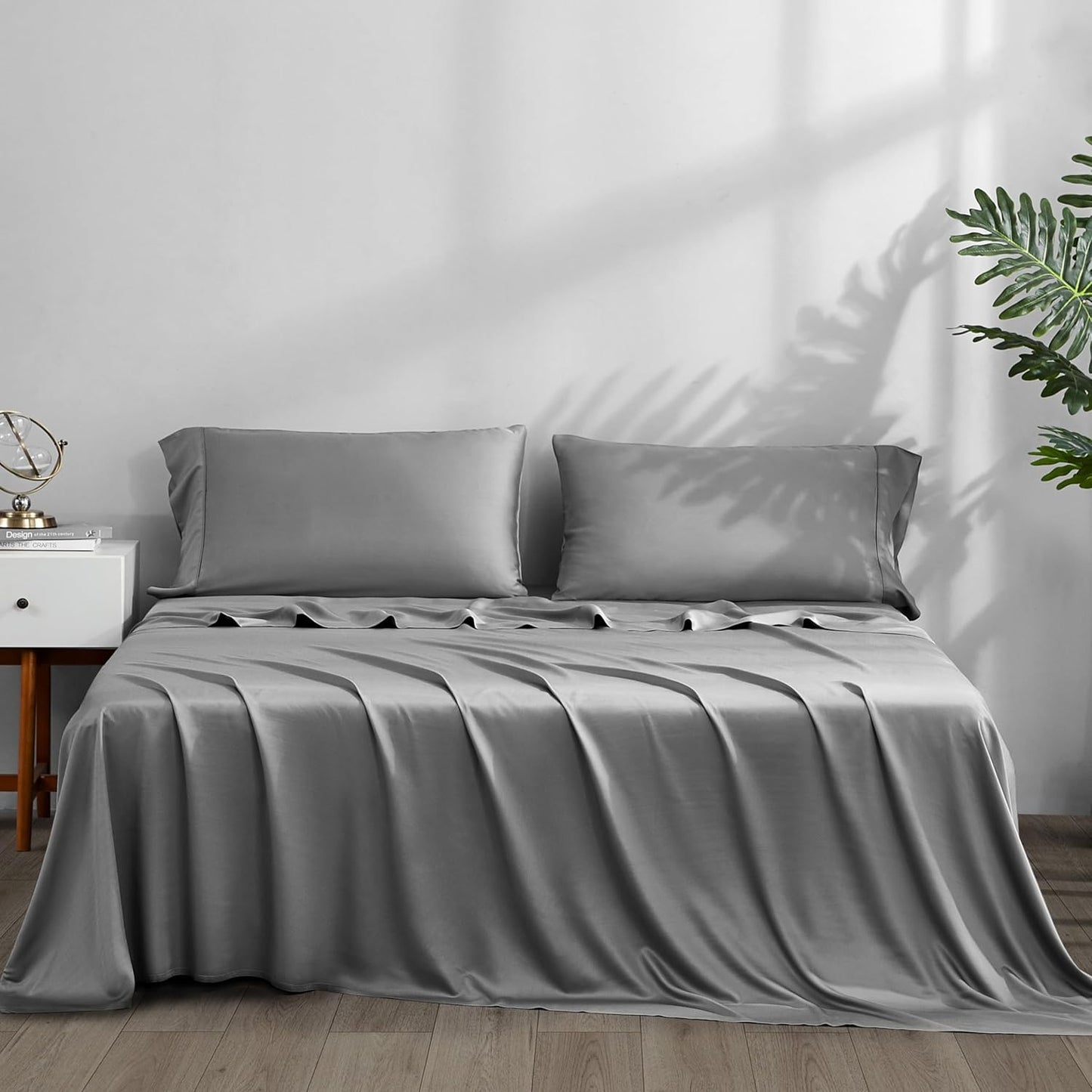 ACCURATEX Cooling Sheets Queen Size Grey - Soft Bamboo Bedding