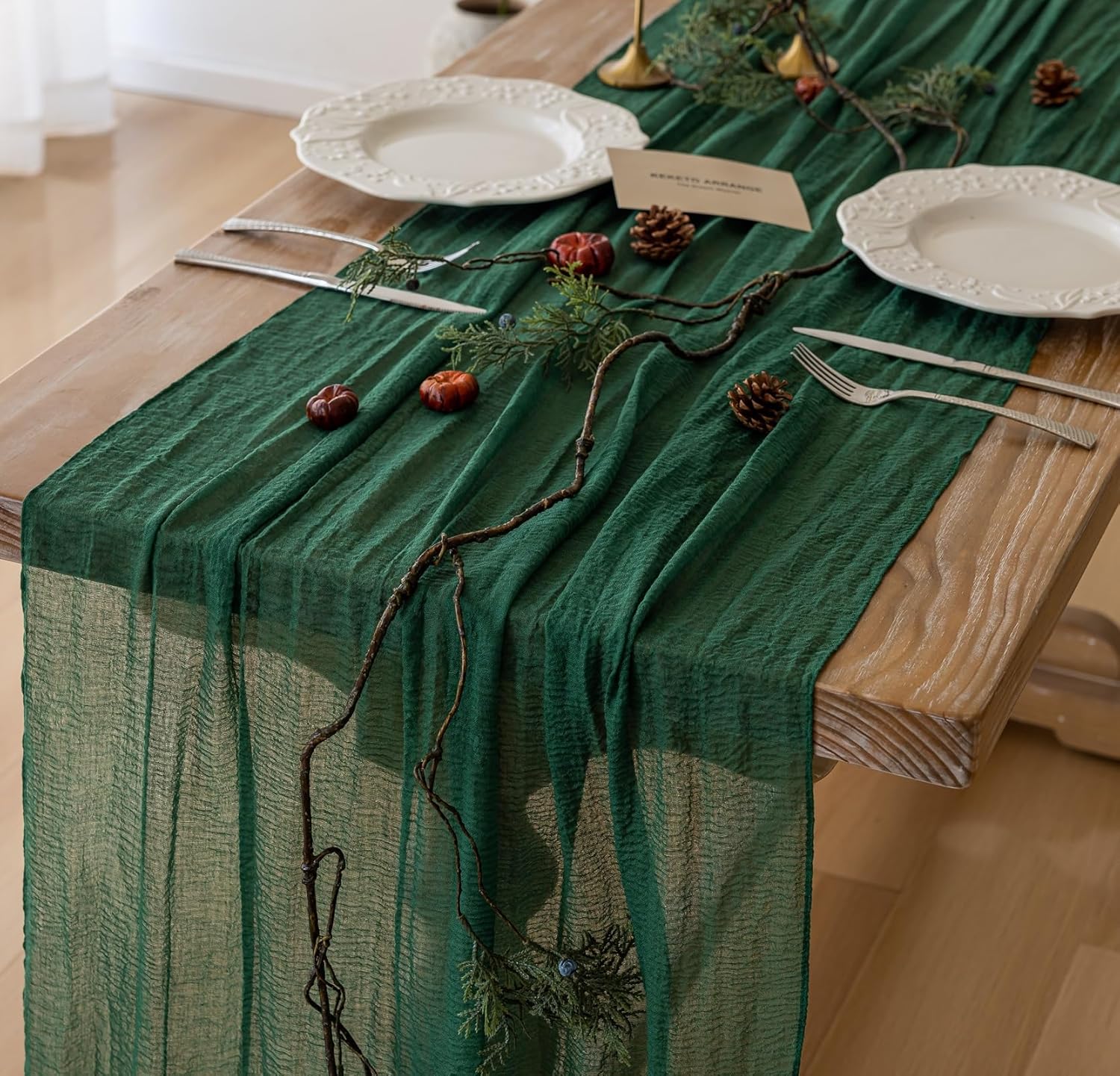 6pcs Emerald Green Cheesecloth Table Runner for Rustic Decor