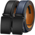 Men Ratchet Leather Belt 2 Pack - Easy Click Slide, Cut to Fit