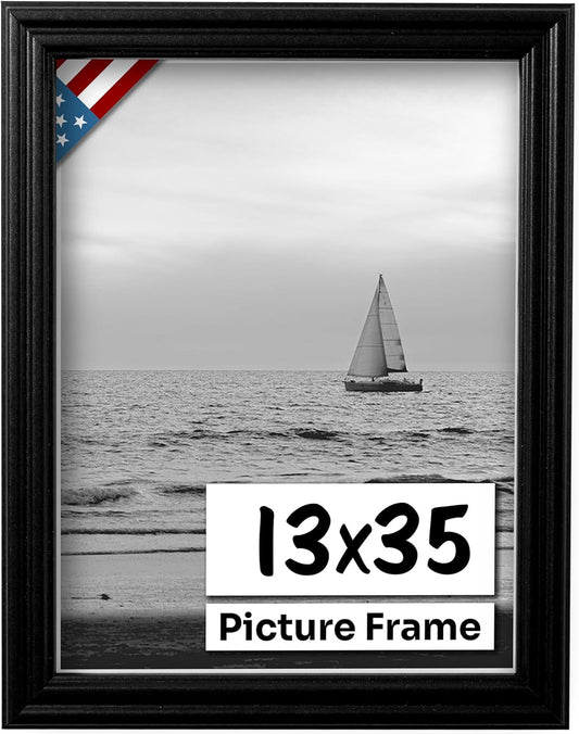 Black 13x35 Picture Frame - Handmade Solid Wood Wall Decor