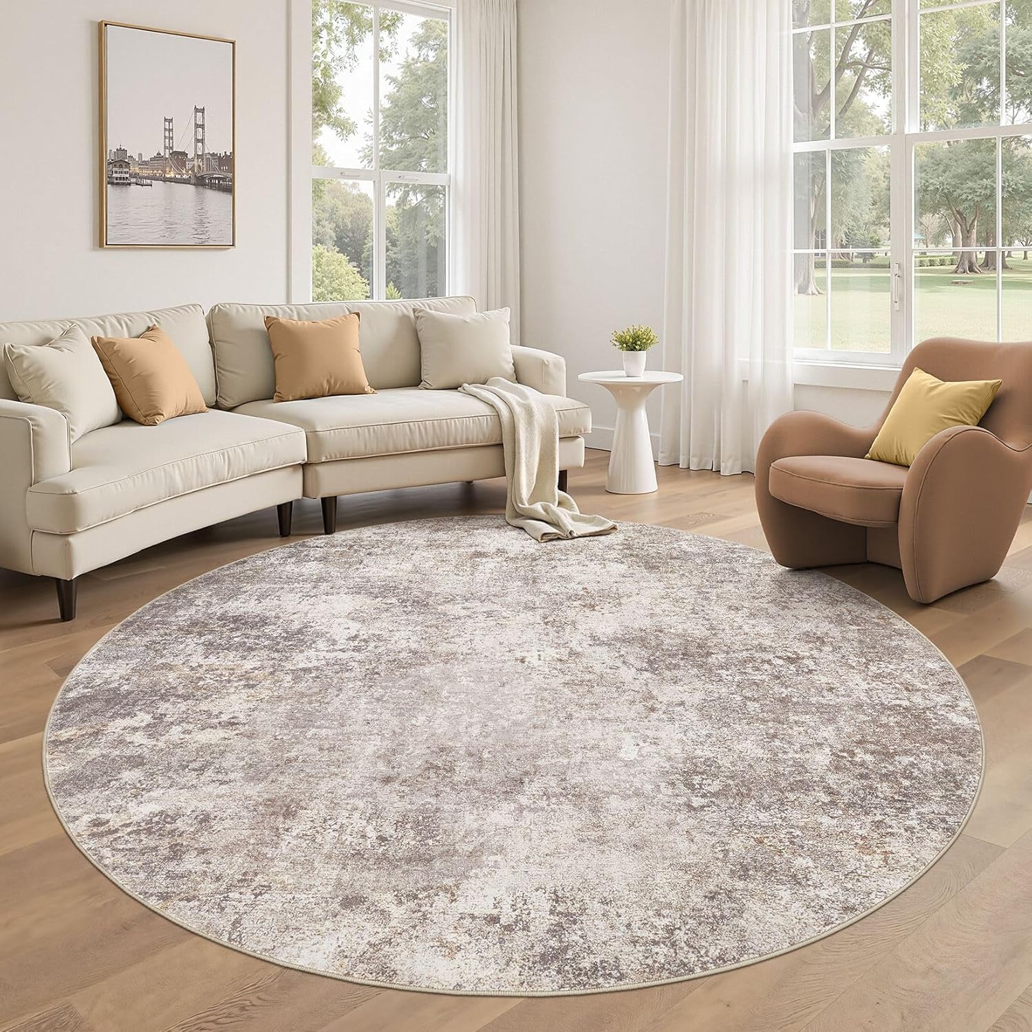 6ft Round Area Rug for Living Room - Soft Washable Carpet