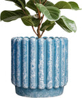Ceramic Pots for Plants 12 in Planter - Blue Fluted Indoor Outdoor