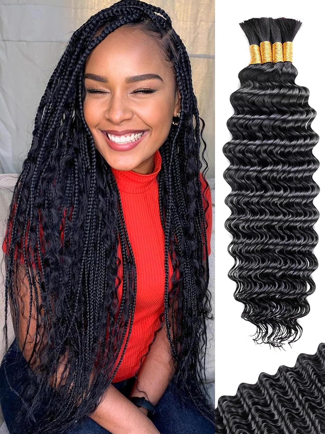 Human Braiding Hair for Boho Braids 18 Inch Deep Wave Bulk