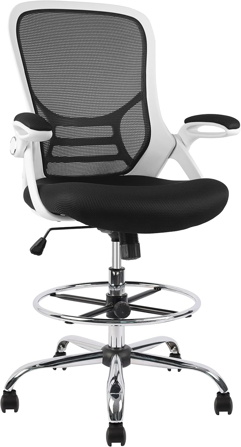 HYLONE Drafting Chair with Adjustable Foot Ring and Flip-Up Arms