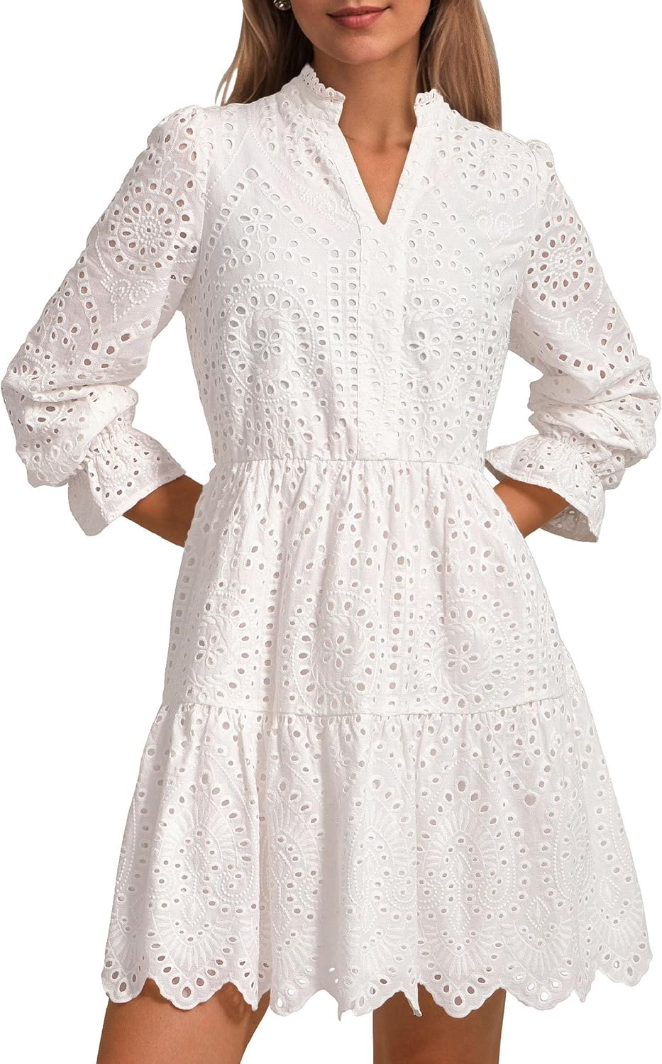 PRETTYGARDEN Women's Long Puff Sleeve Mini Dress for Spring