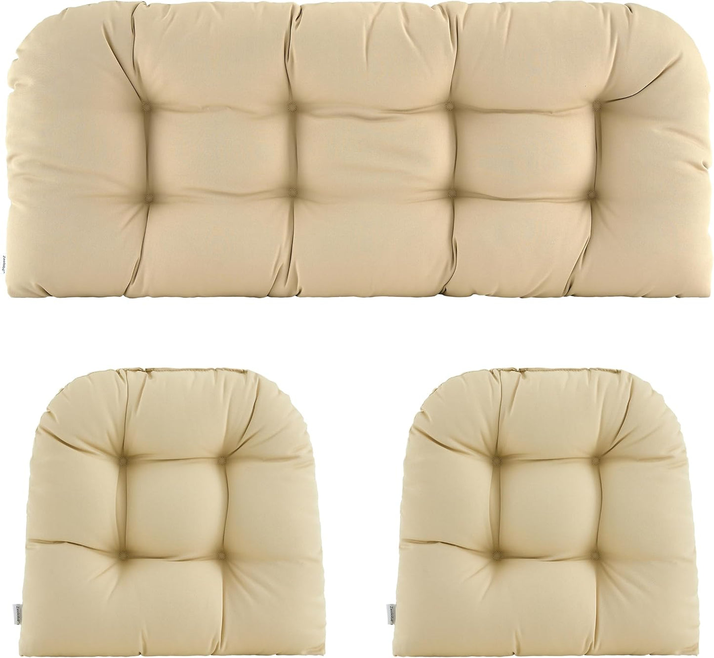 Wicker Chair Cushions Set of 3 Waterproof Tufted Outdoor Comfort