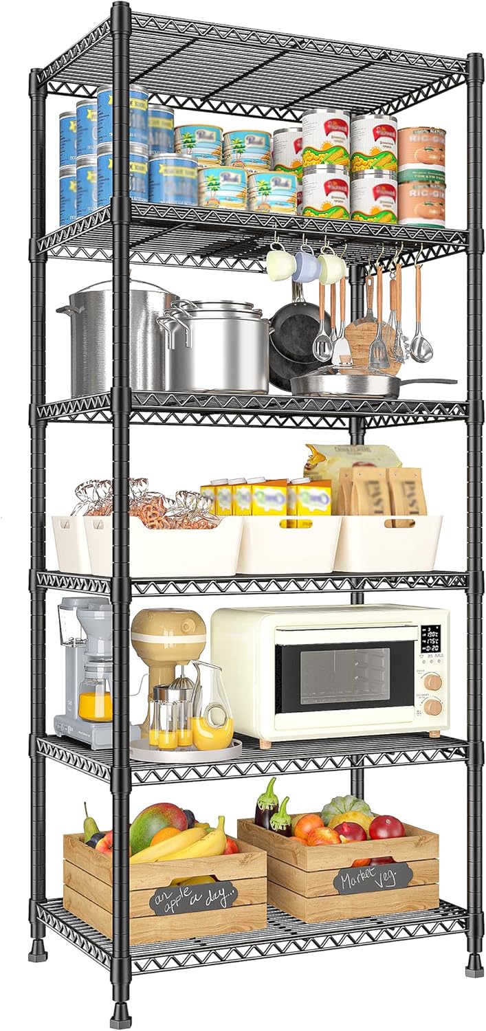 REIBII 72H Wire Shelving: Heavy Duty 6 Tier Storage Solution