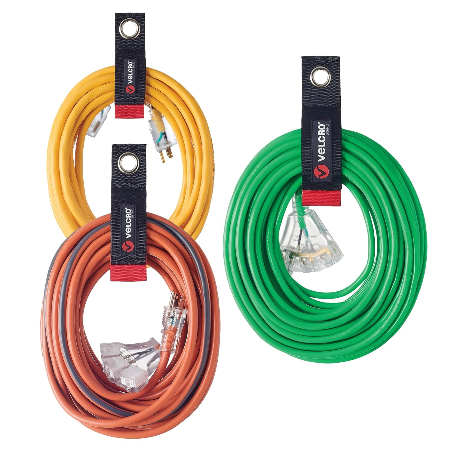 Heavy Duty Extension Cord Holder Pack | Organize Garage Easily | Holds 60-100lbs | VELCRO Brand | 3-pk 10/14/18