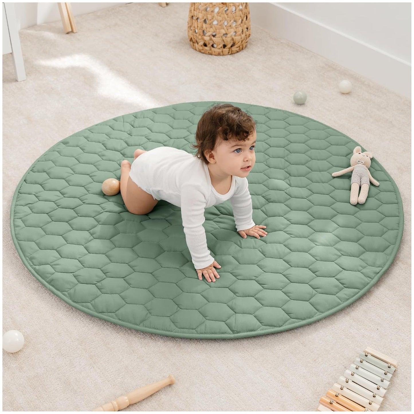 Comfy Cubs Round Kids Play Mat - Soft Quilted Baby Floor Mat