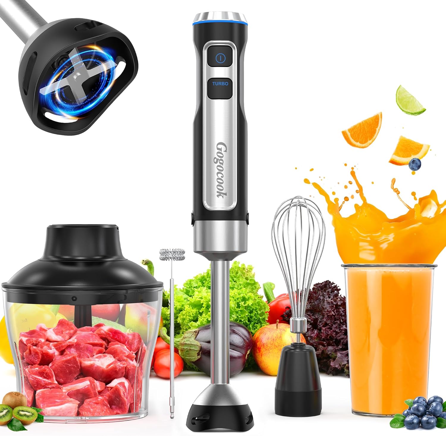 Gogocook 5-in-1 Hand Blender Max 1000W Motor - 21 Speeds