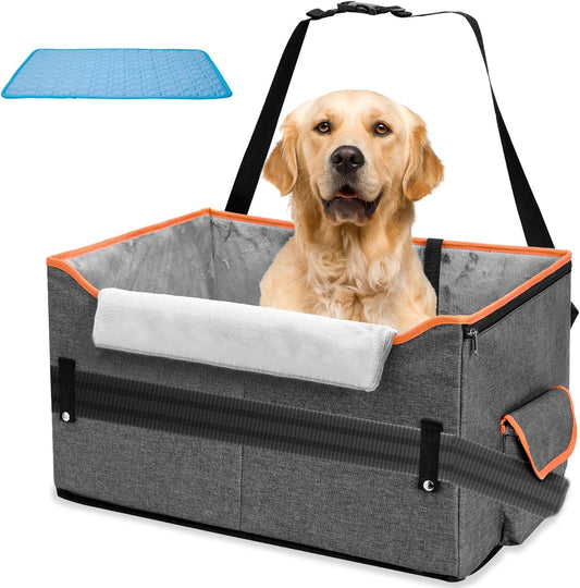 Portable Dog Car Seat with Cooling Mat & Safety Belt