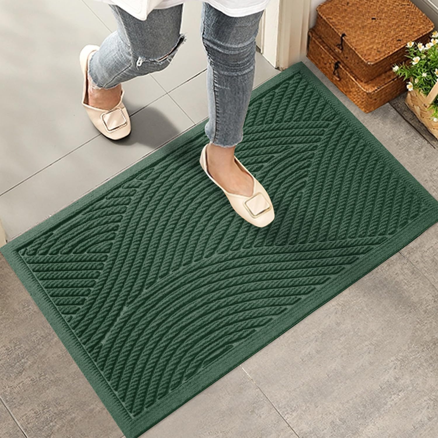 Sturdy Front Door Mat for Indoor Outdoor Use, Low Profile Design