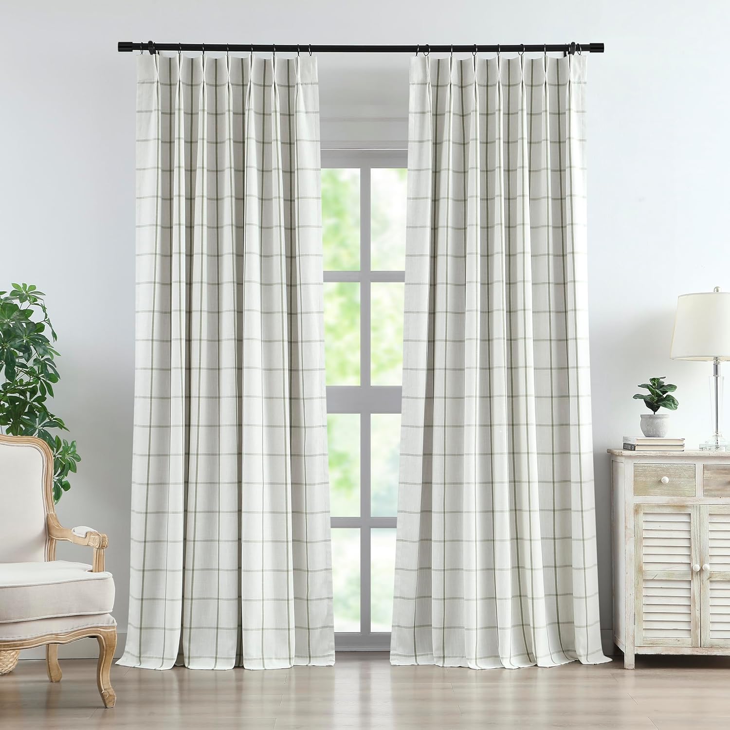 Sage Green Plaid Linen Blackout Curtains for Elegant Spaces
