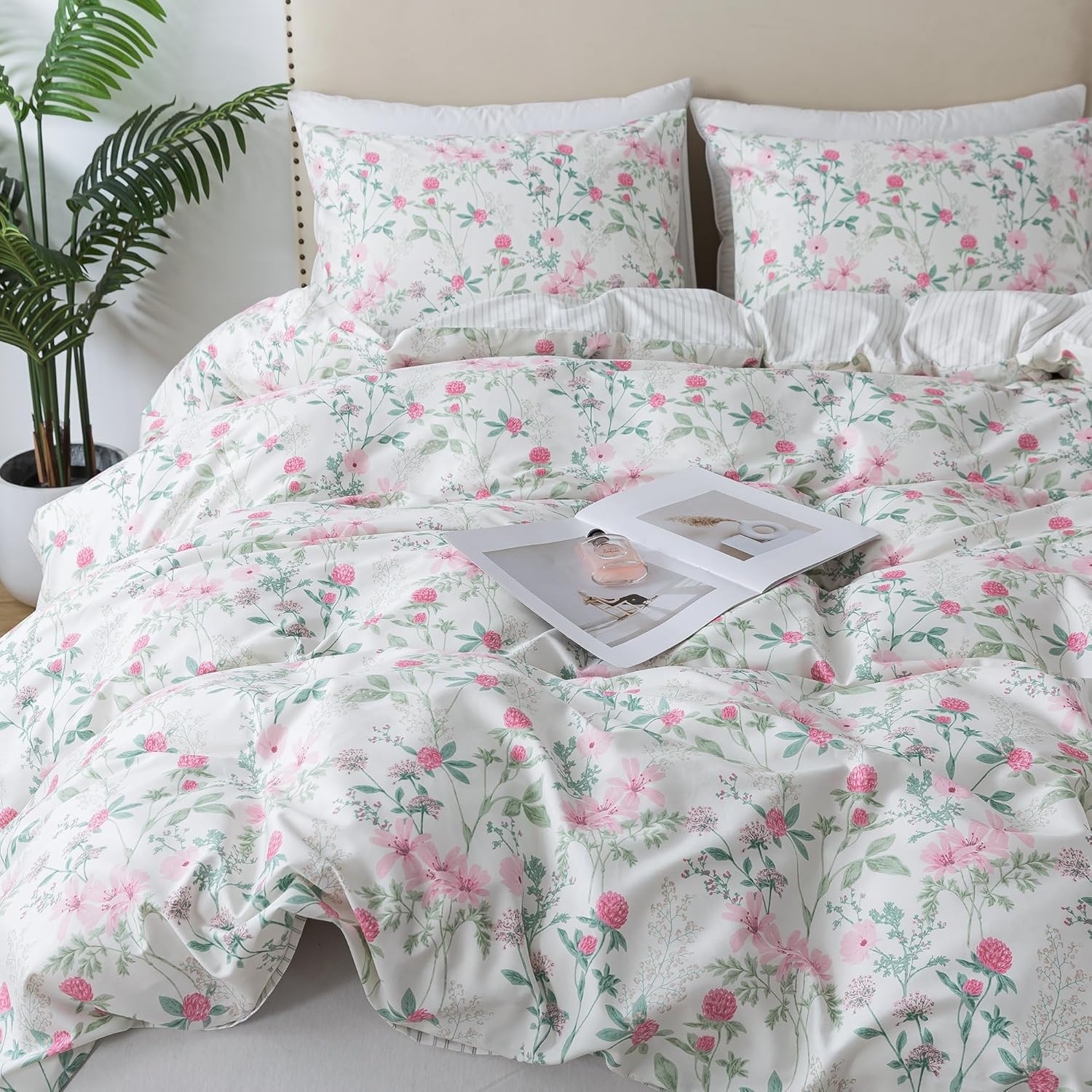 HoneiLife Cotton Duvet Cover King - Botanical Comforter Cover Set