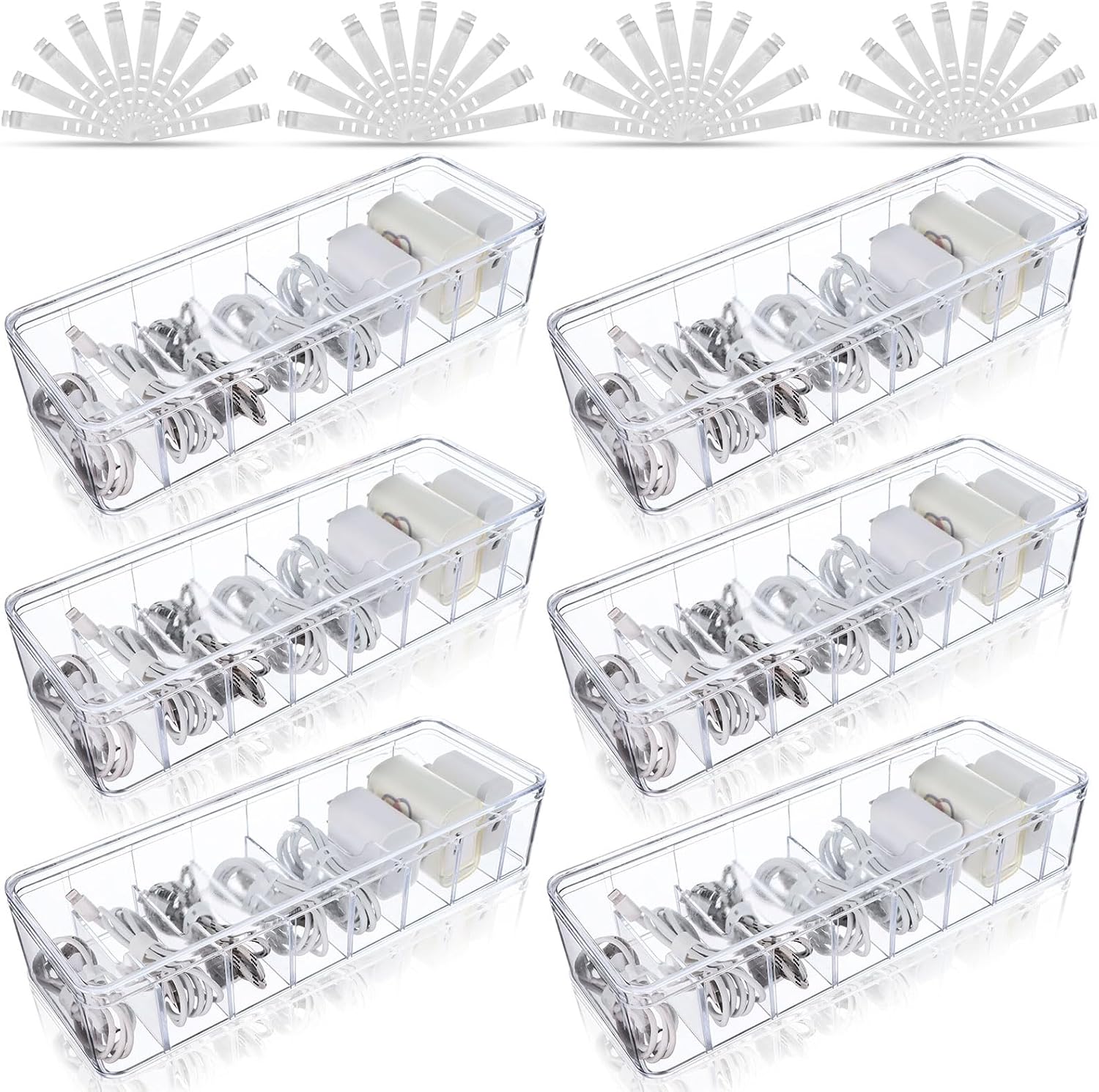 Asany 6 Pack Cable Organizer Box + 40 Ties for Hassle-Free Storage