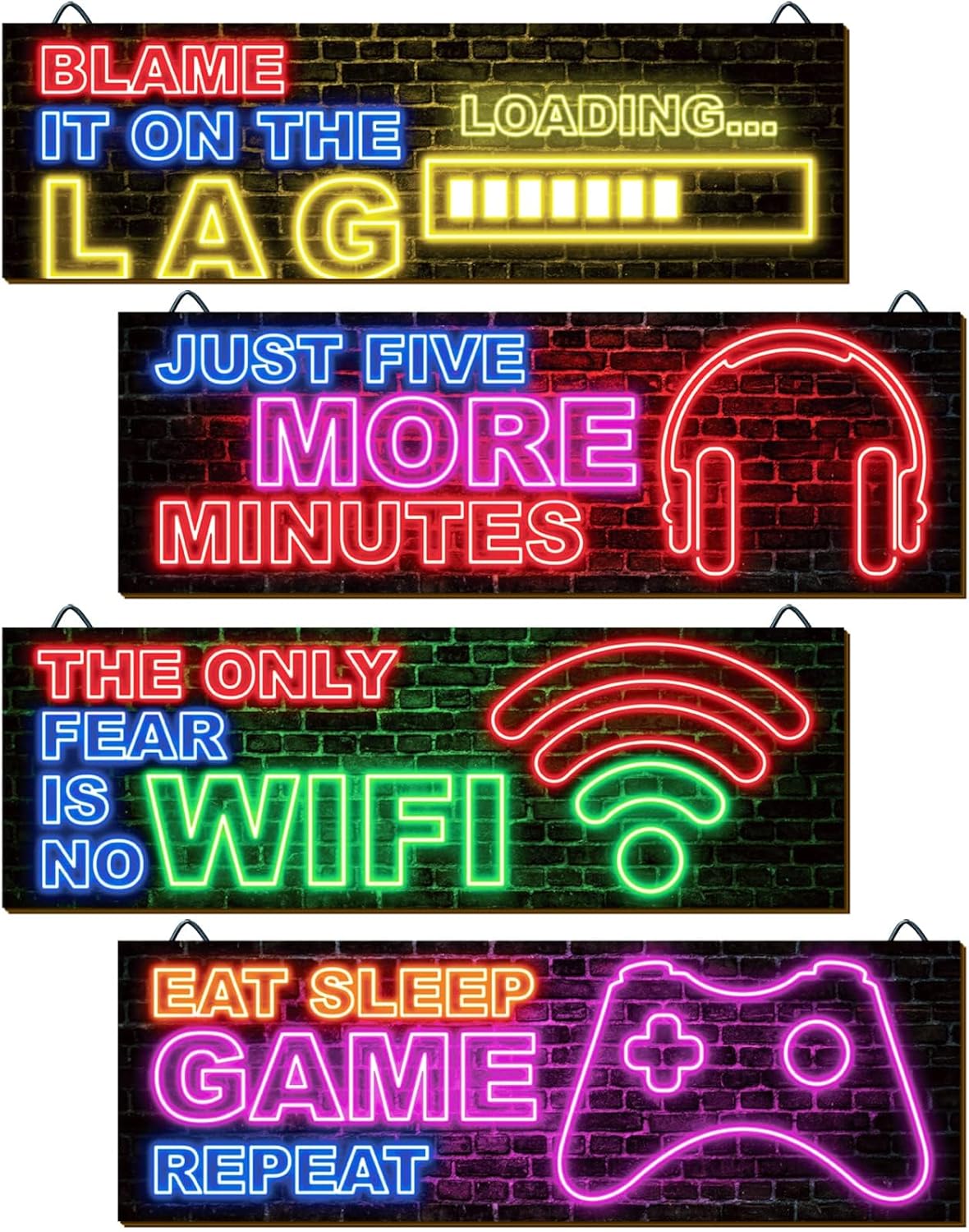 Neon Gamer Wall Art Set for Boys Room
