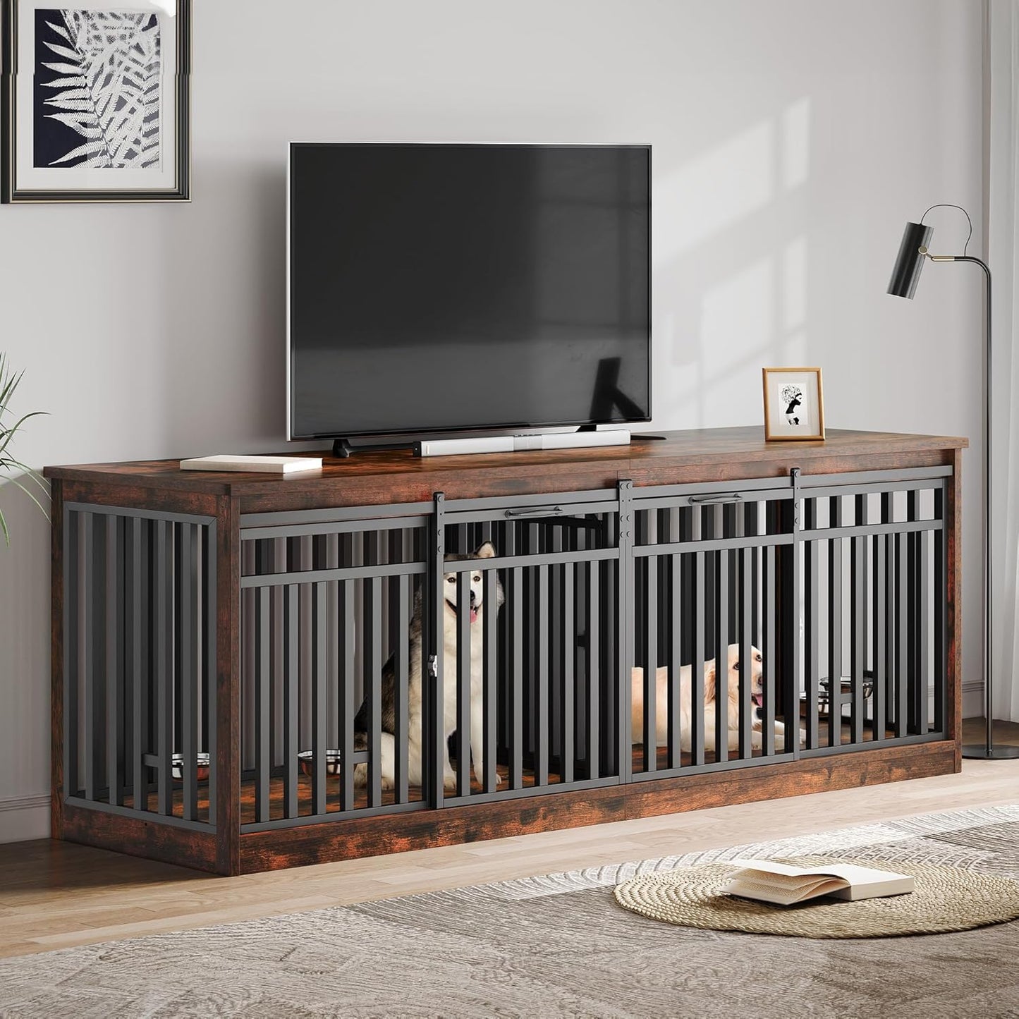 DWVO 86.6in Double Dog Crate Furniture for Large Dogs