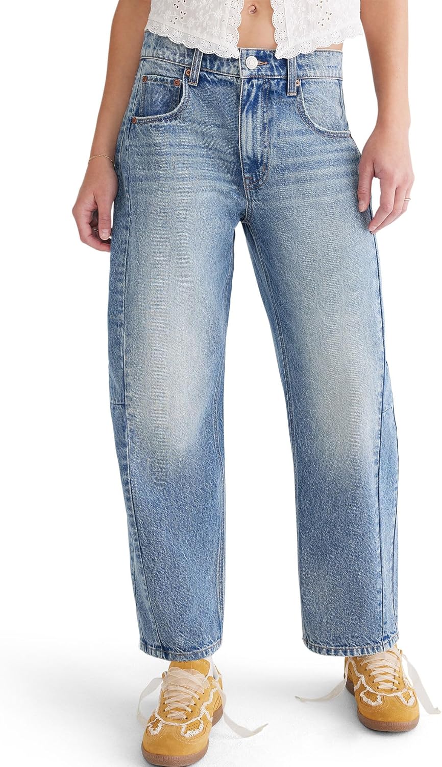AEROPOSTALE Womens Mid-Rise Barrel Leg Jean for Stylish Comfort