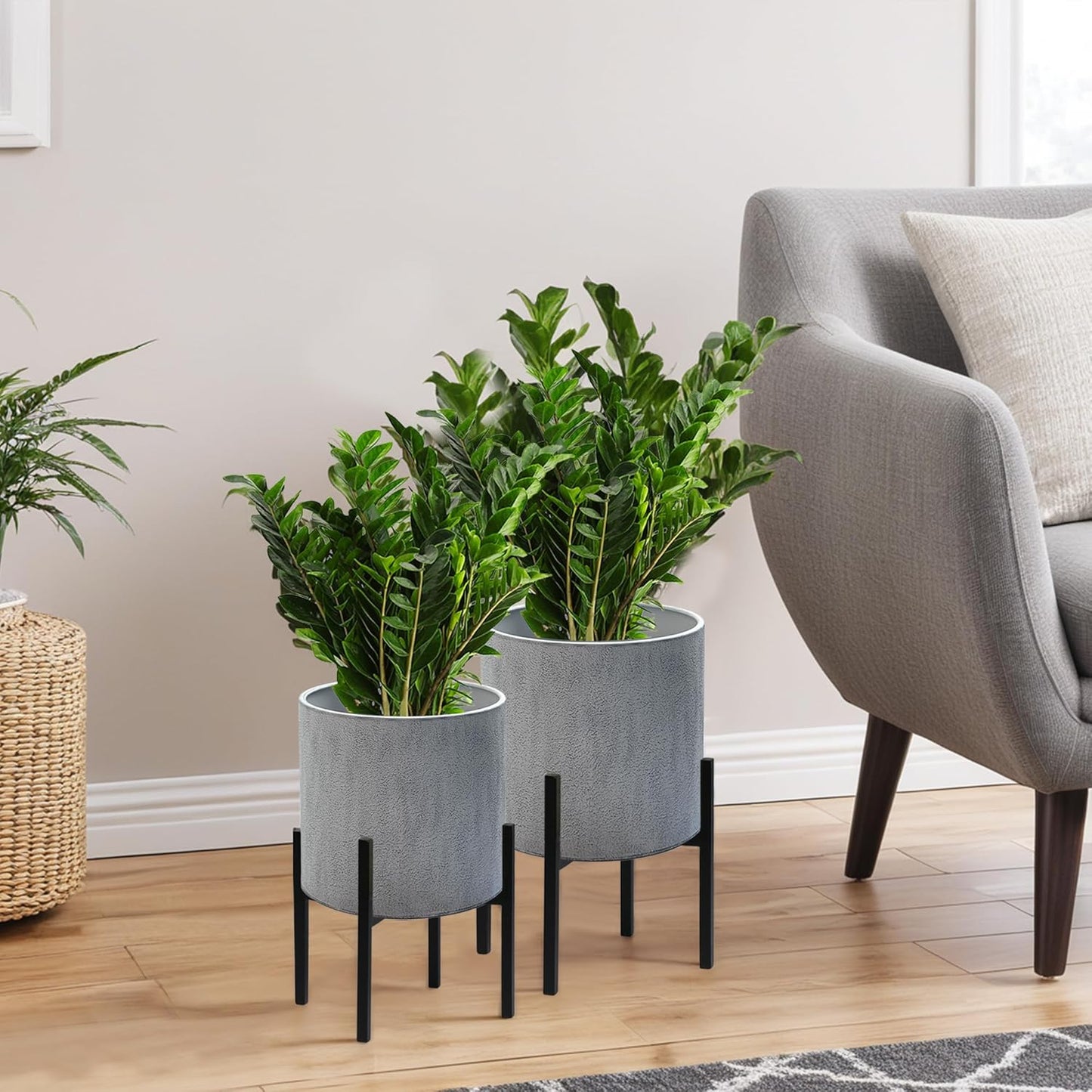 ARNIS Modern Plant Pots Set of 2 Large Planters with Stand