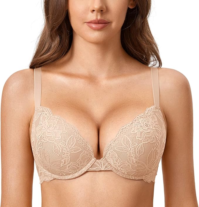 DOBREVA Women's Push Up Lace Bra for Full Coverage Support