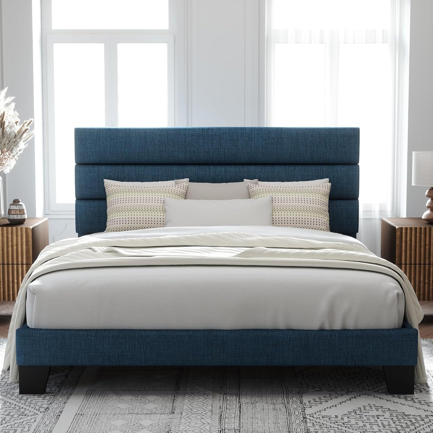 Allewie King Size Platform Bed Frame with Upholstered Headboard