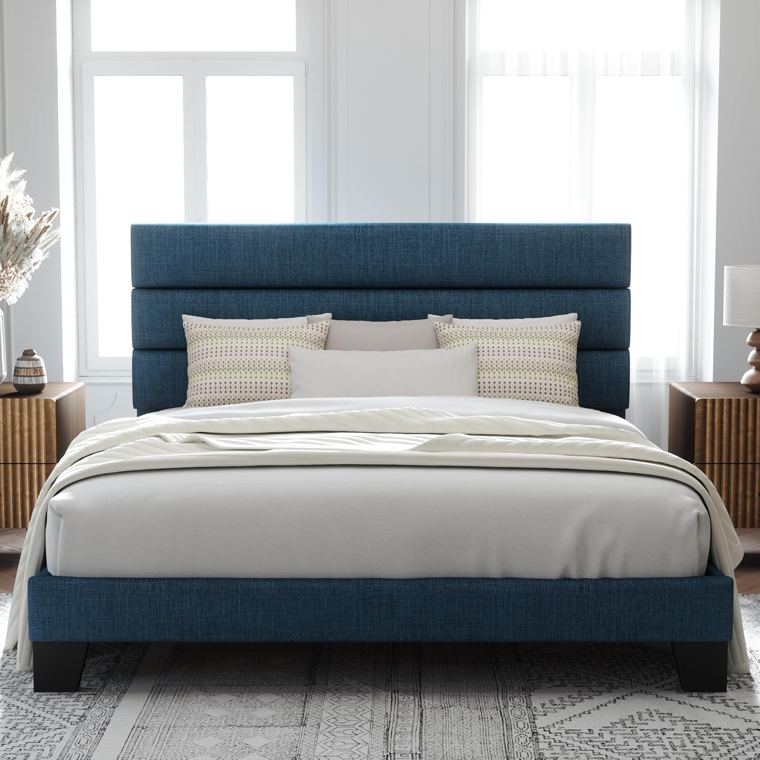 Allewie King Size Platform Bed Frame with Upholstered Headboard