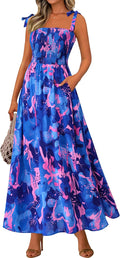 Floral Smocked Maxi Dress Sleeveless Spaghetti Strap - Flowy