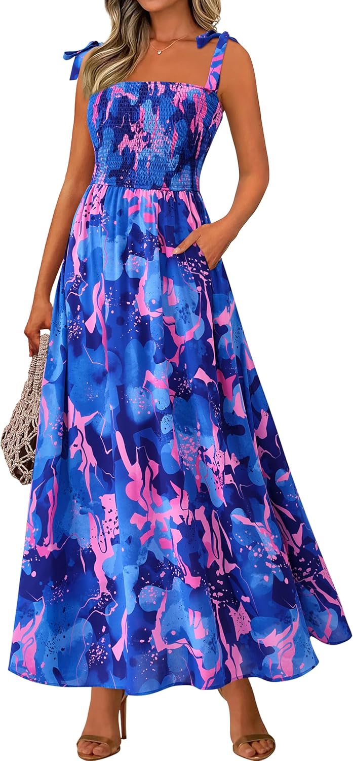PRETTYGARDEN Womens Summer Dresses Floral Sleeveless Maxi Dress