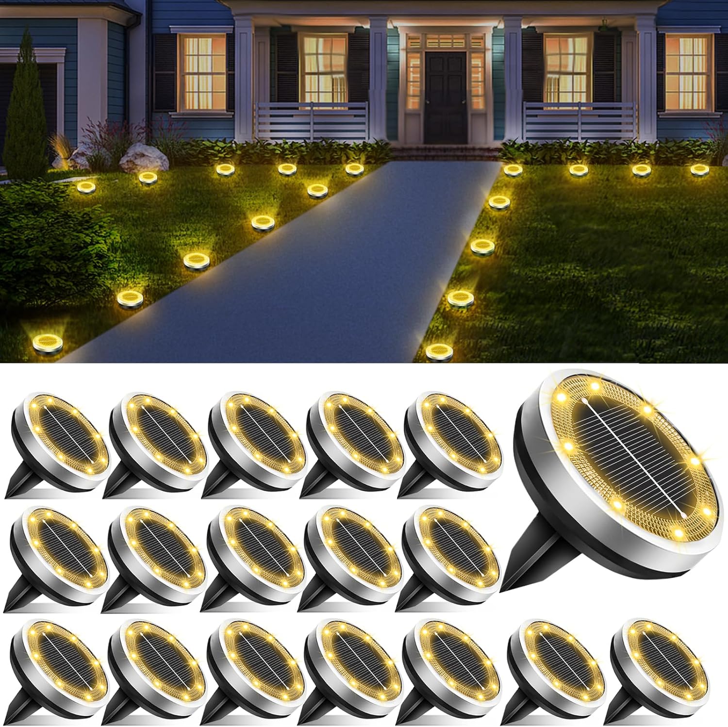 Solar Ground Lights 18 Pack for Outdoor Pathway and Garden Use