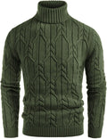 Men Turtleneck Sweater Slim Fit Cable Knit Mock Neck - Casual Warm
