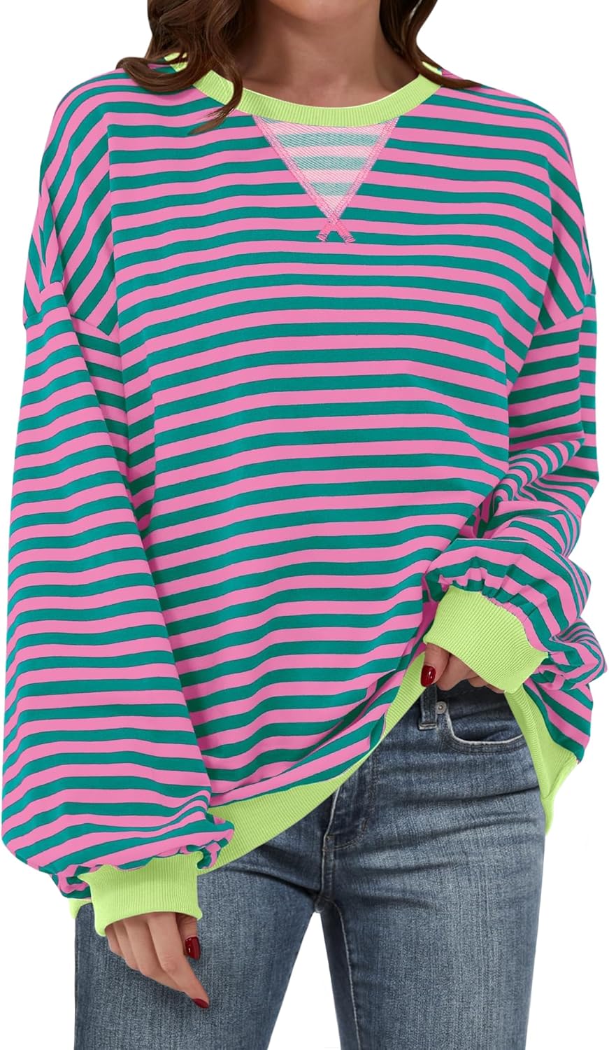 ANRABESS Striped Oversized Sweatshirt for Cozy Fall Style