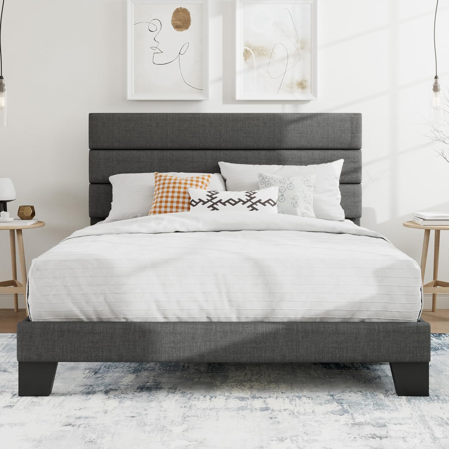 SHA CERLIN Full Platform Bed Frame with Upholstered Headboard