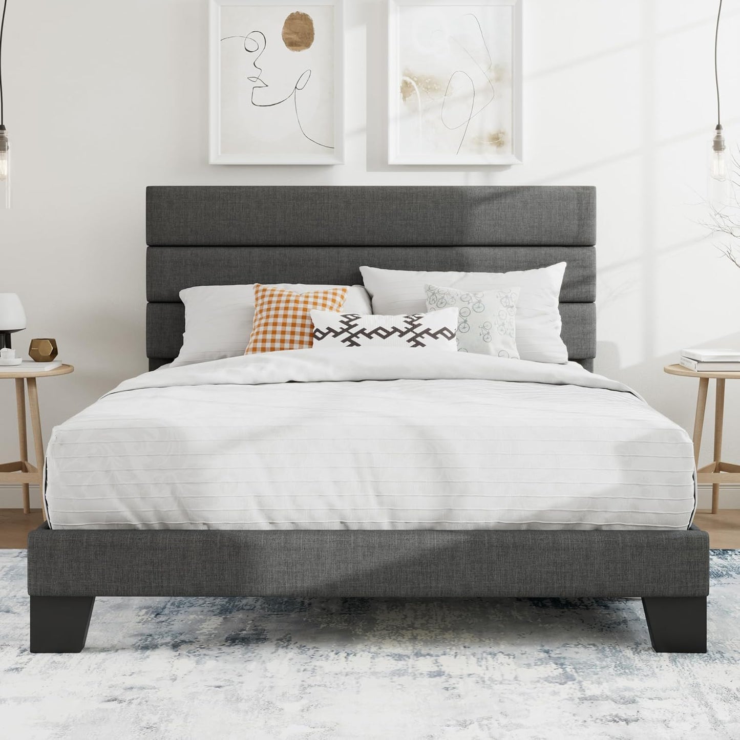 SHA CERLIN Queen Platform Bed Frame with Upholstered Headboard