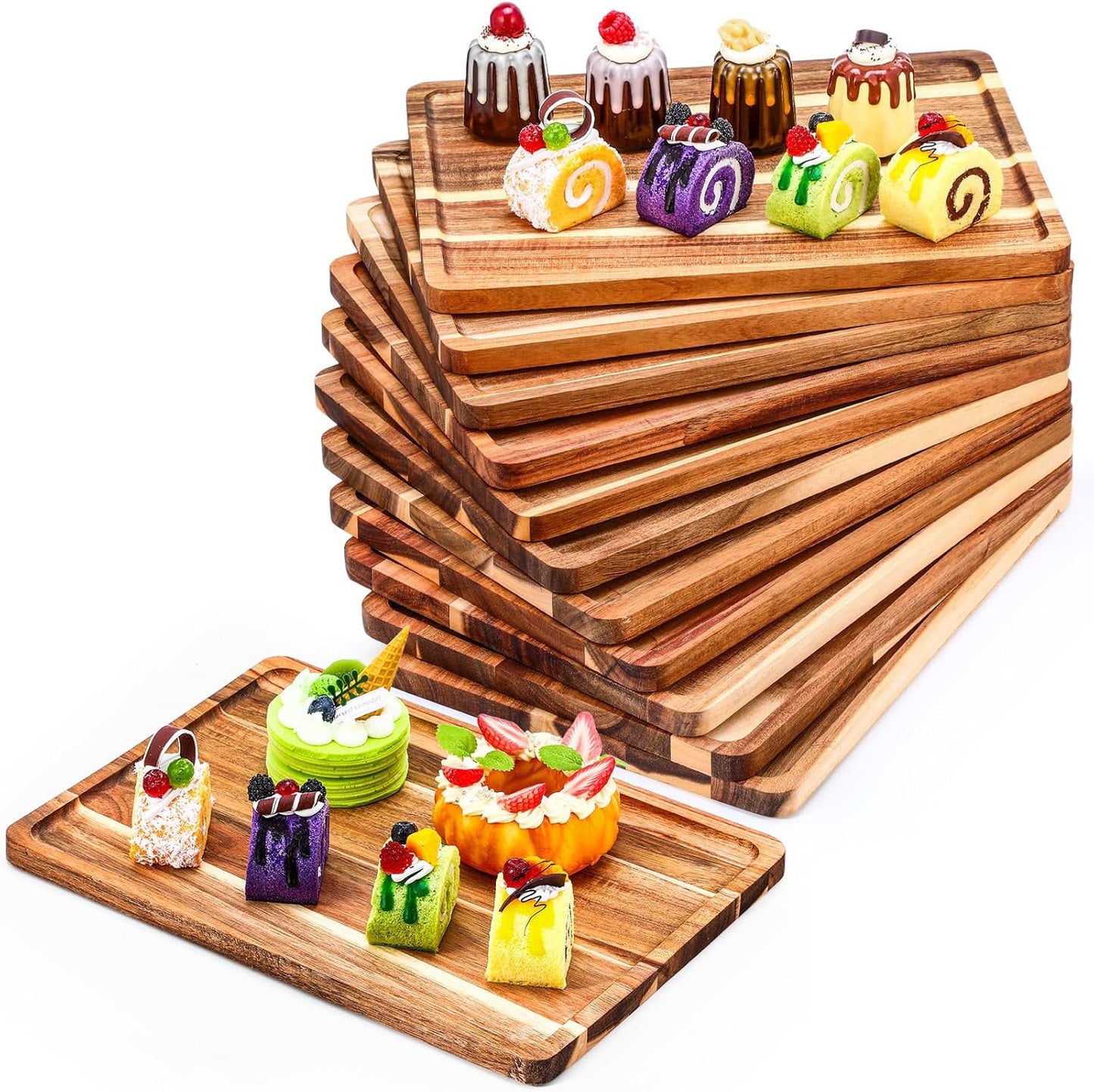 Acacia Wood Serving Tray Set for Charcuterie and Appetizers