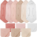 12 Pcs Baby Muslin Hooded Bath Towels and Washcloths - Soft, Absorbent