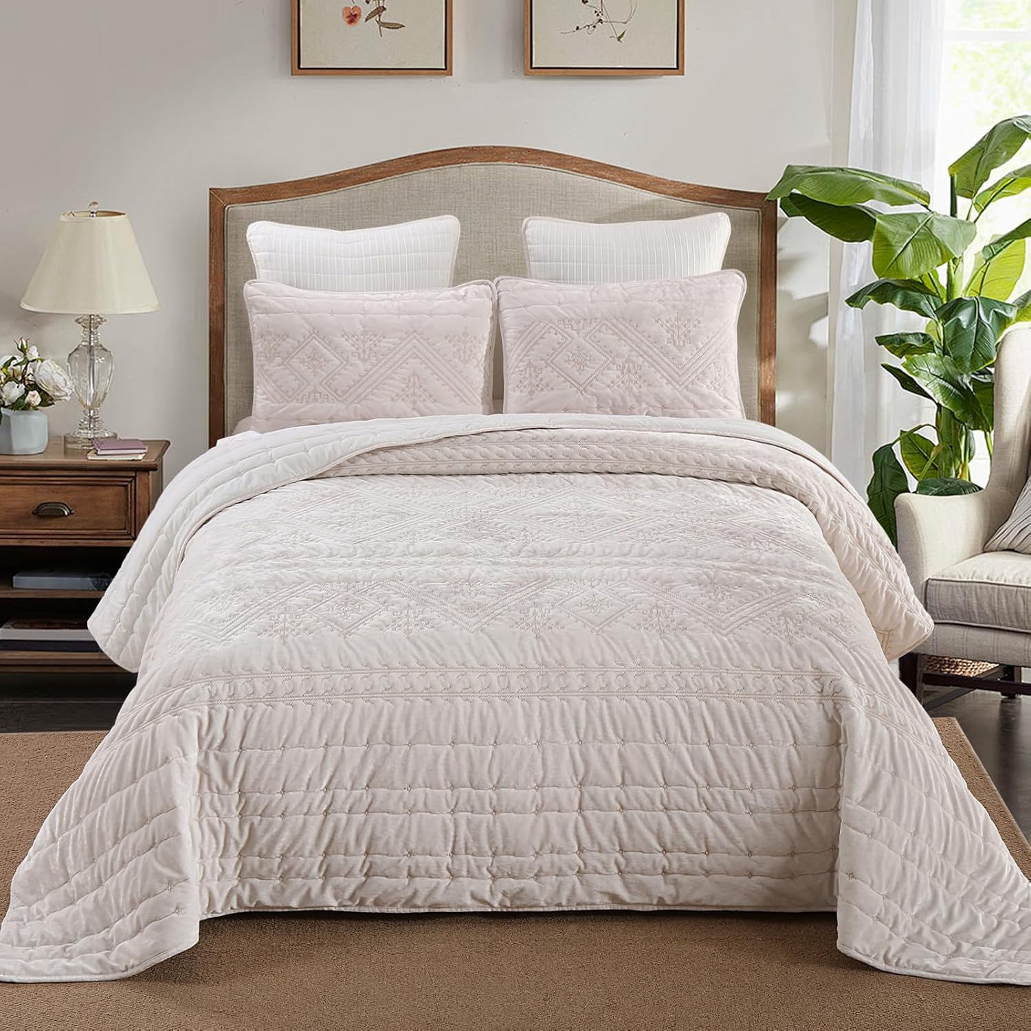 Yvooxny 3-Piece Velvet Quilt Set Queen Size for All Seasons