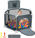 Foldable Baby Playpen with Breathable Mesh & Hoop