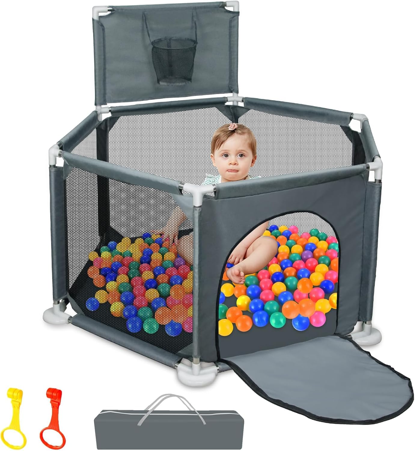 Foldable Baby Playpen with Breathable Mesh & Hoop