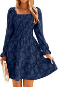 BerryGo Square Neck Fall Long Sleeve Mini Dress - Smocked Boho Style