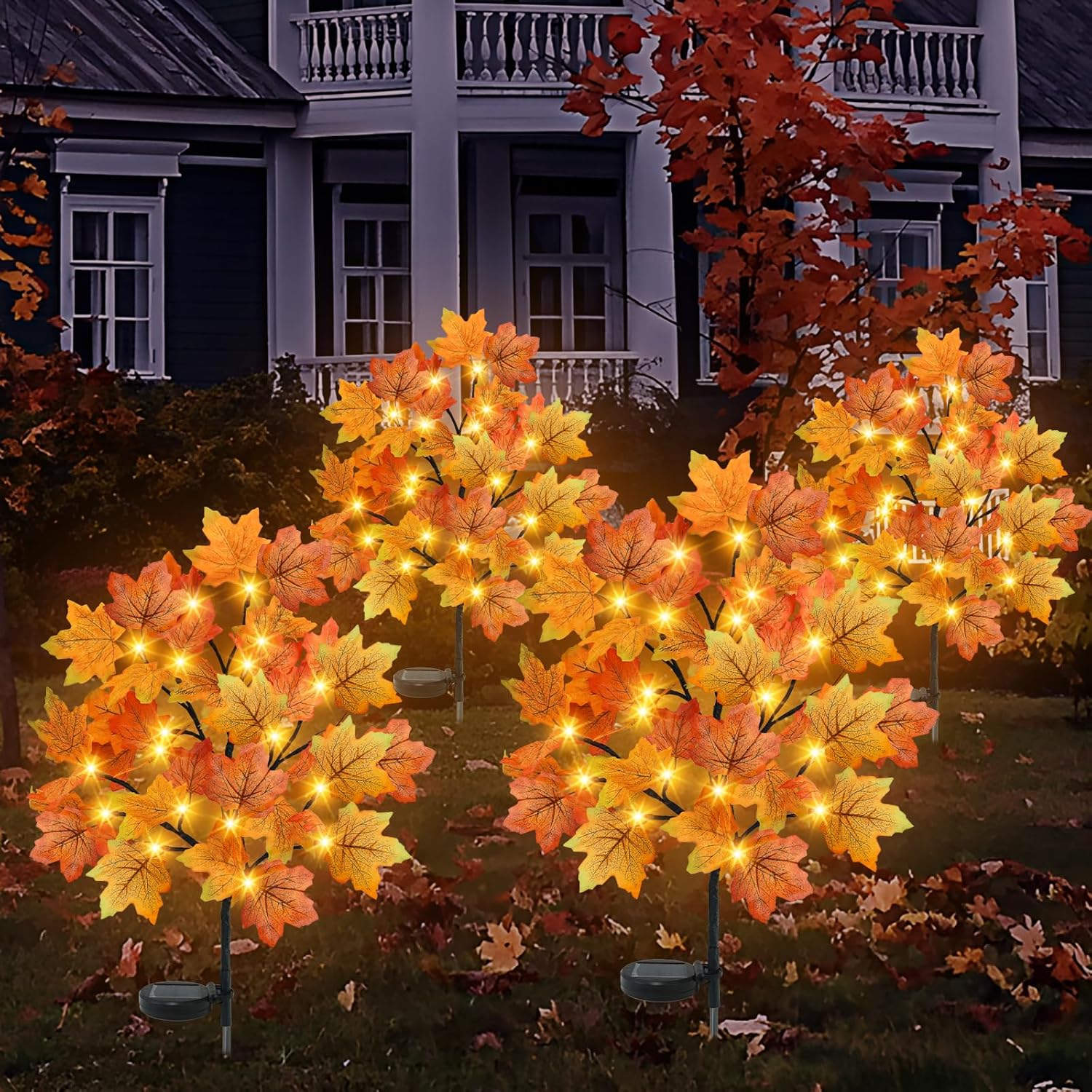 Fall Solar Outdoor Lights with Maple Leaves for Thanksgiving