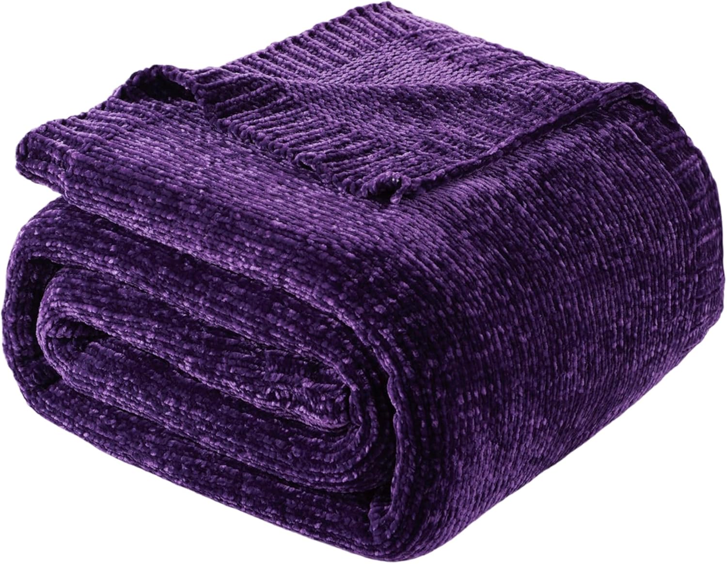 Chenille Knitted Throw Blanket for Couch - Cozy Dark Purple