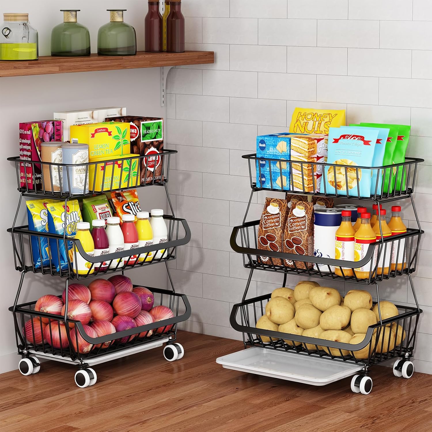 3-Tier Rolling Pantry Floor Organizer for Kitchen Storage Needs