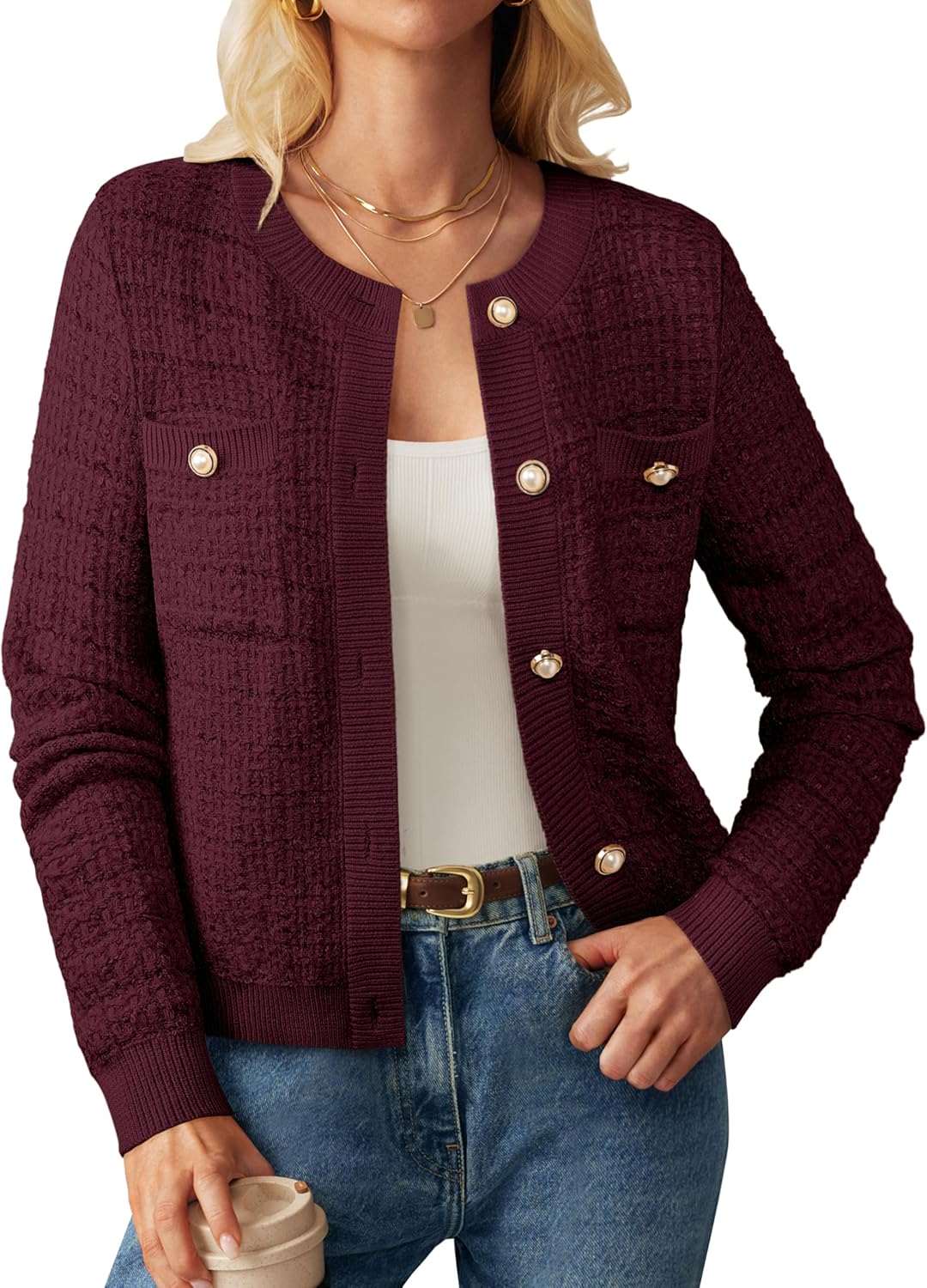 GRACE KARIN Womens Open Front Button Down Long Sleeve Cardigan