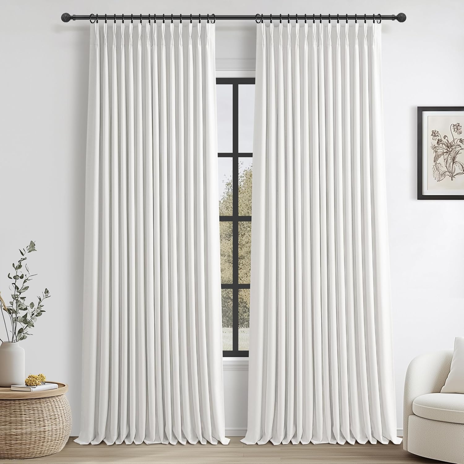 Room Darkening Soft White Linen Curtains for Elegant Spaces