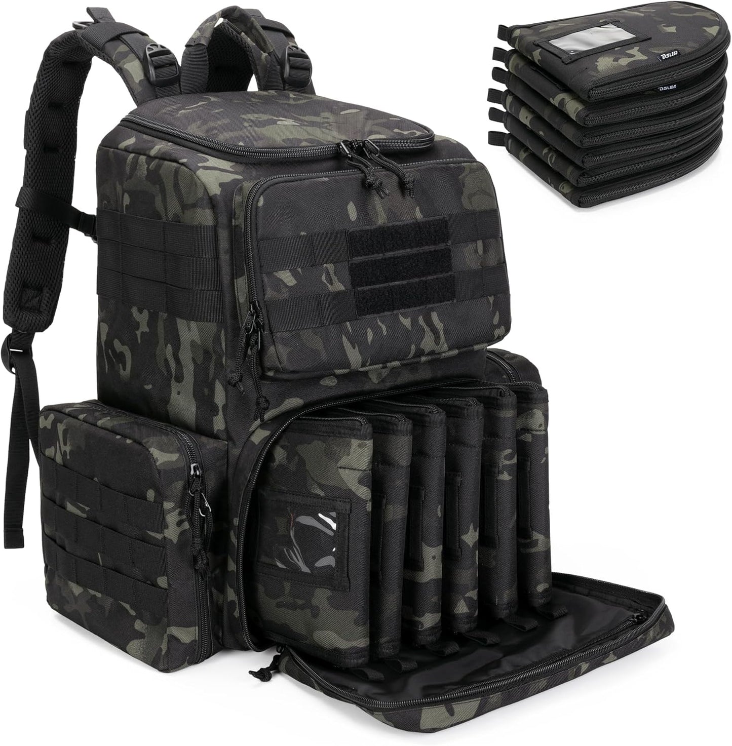 DSLEAF Tactical Range Pistol Backpack with 6 Cases and Slots