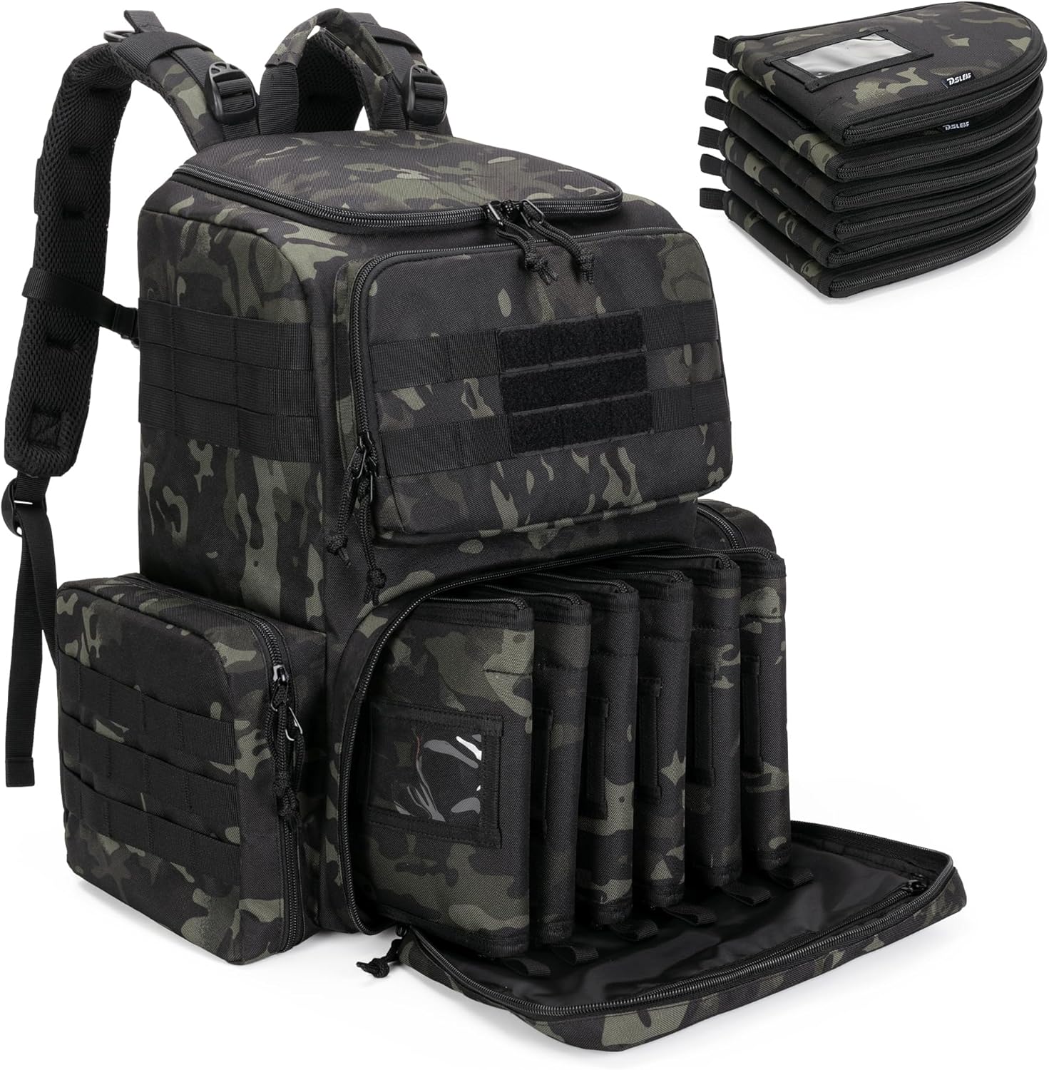 DSLEAF Tactical Range Pistol Backpack with 6 Cases and Slots