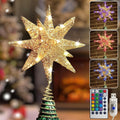 Christmas Tree Topper Star Champagne Gold with 50 LED Lights - Elegant