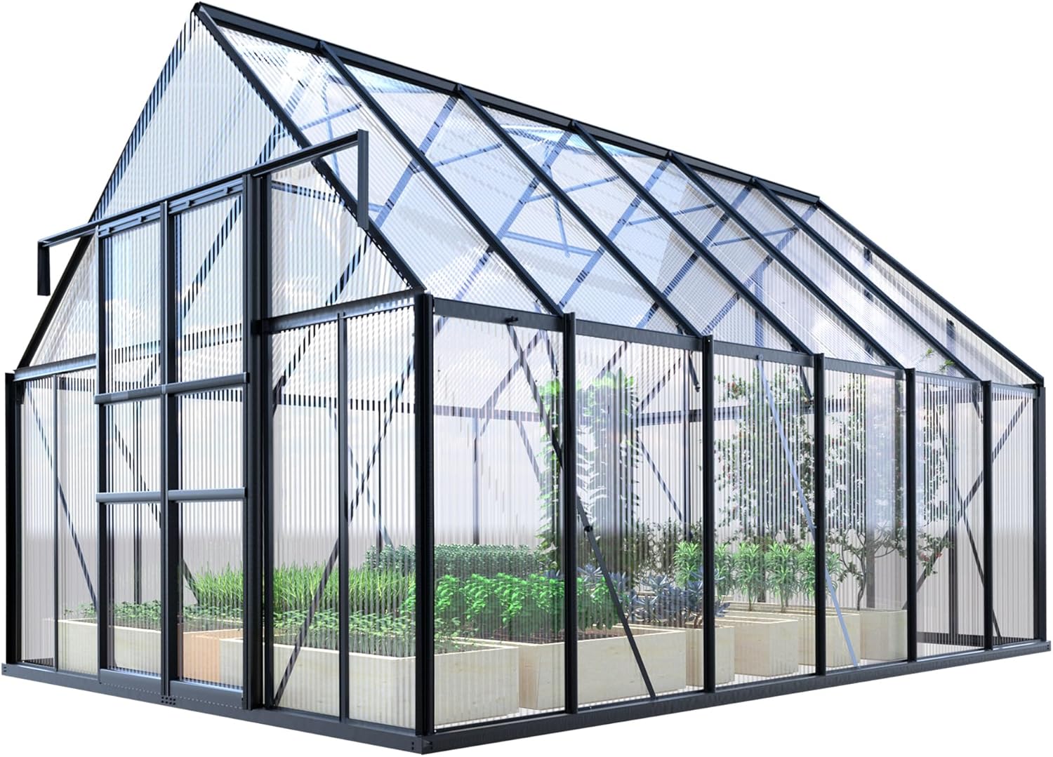 Fadidio 8x12 Polycarbonate Greenhouse: Adjustable Ventilation & Heavy Duty Build