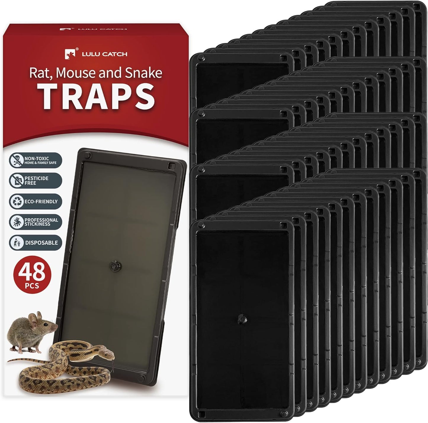 LULUCATCH Super Glue Traps for Mice & Snakes - 48 Pack